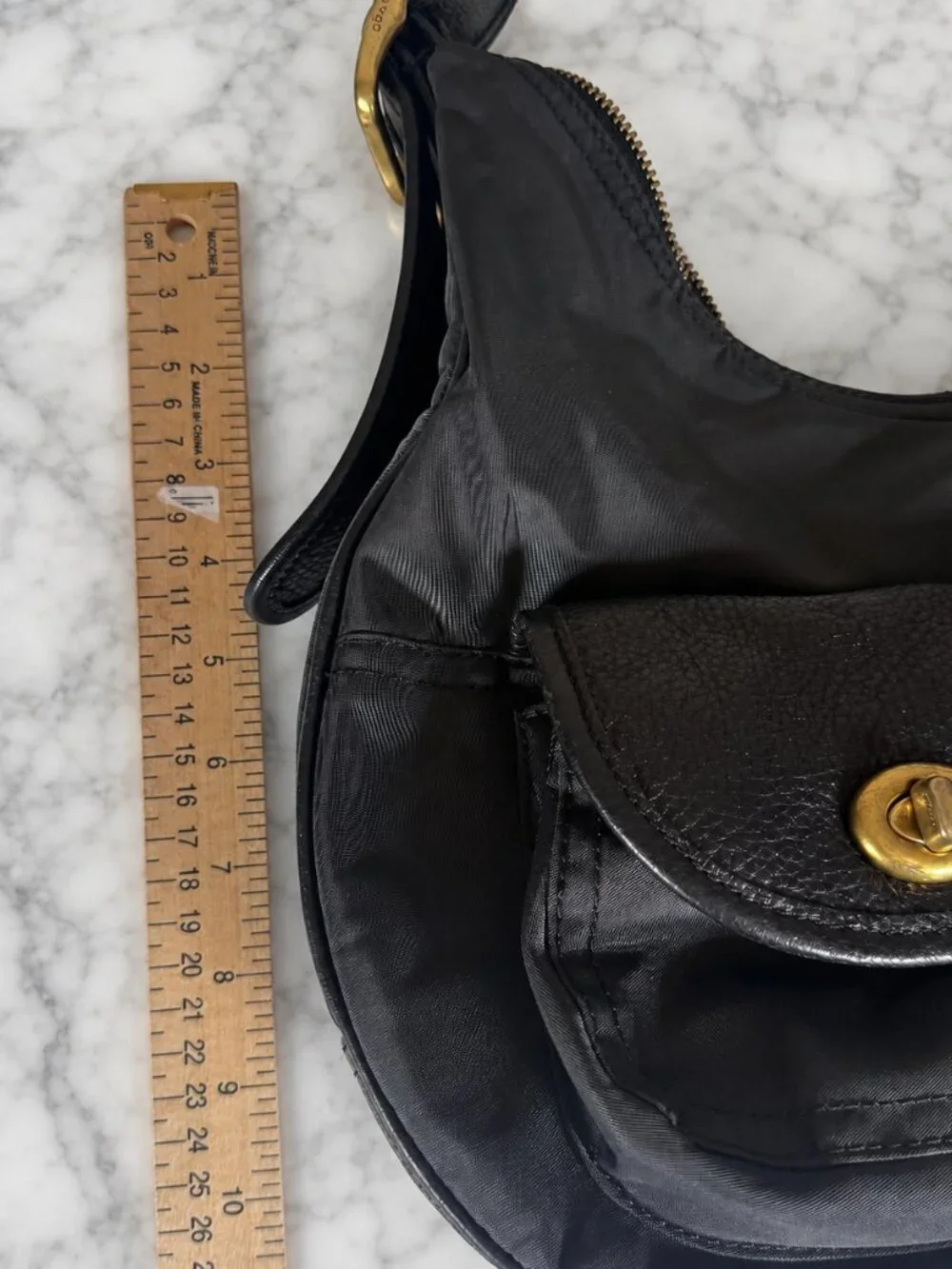 Coach Cargo Hobo Bag Black Nylon Pebble Leather Floral Rose Lining 3171
